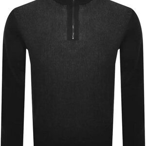 Hugo Boss Men's Ofilato Black Ribbed Knit Virgin Half Zip Sweater Size S